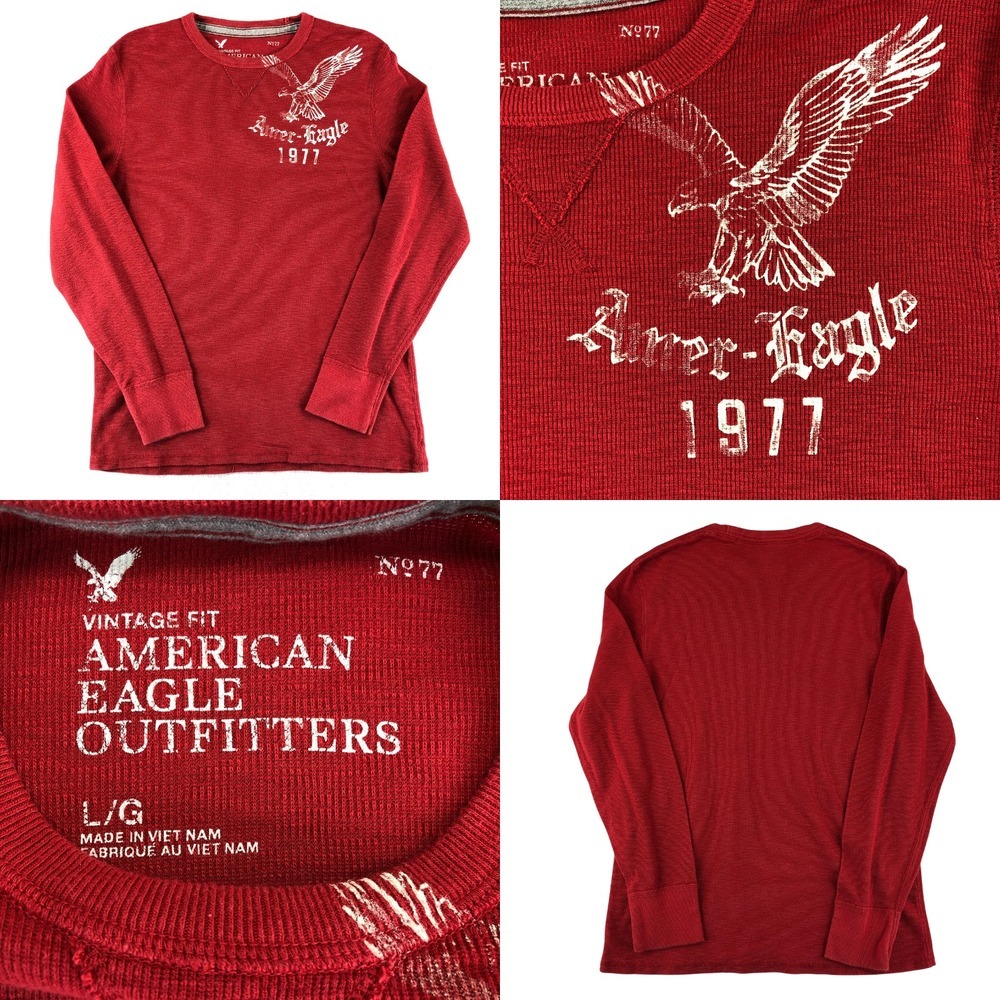 American Eagle Outfitters Thermal Shirt Mens Large Red Long Sleeve‎ Grunge Y2K